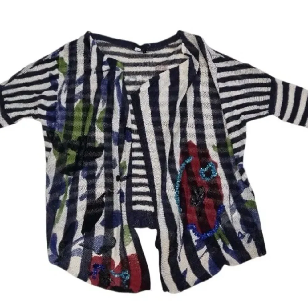 EUC Women’s Striped Multicolor Open Front Lightweight Sweater Cardigan - Small